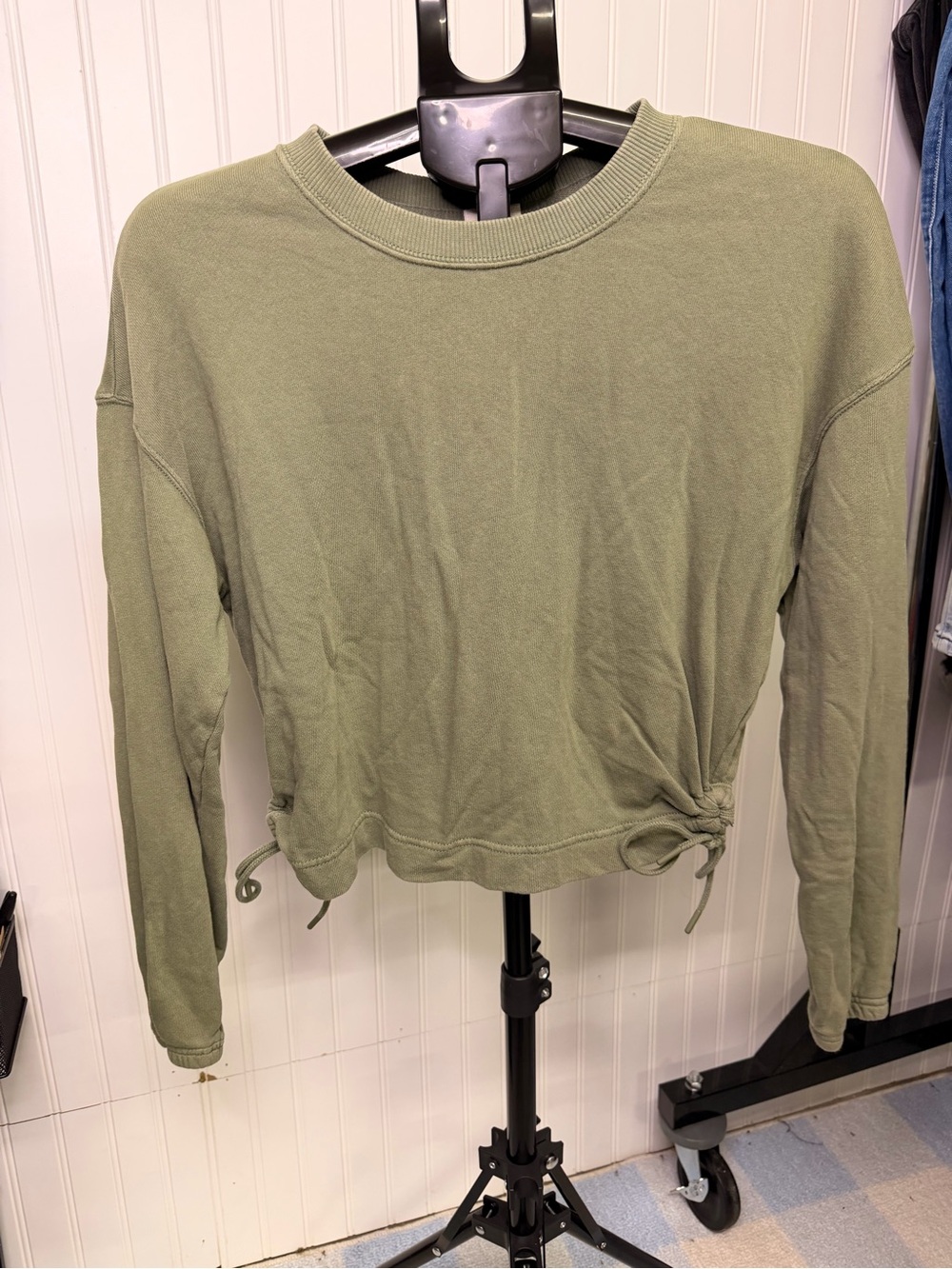 aerie OFFLINE Olive Green Drawstring Hem Crewneck Sweatshirt